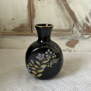 Black Floral bud Vase with Gold and Purple Accents